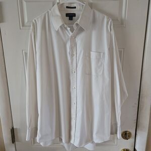 Lands End No Iron Pinpoint Oxford White Dress Shirt Mens 17.5 35 Traditional Fit